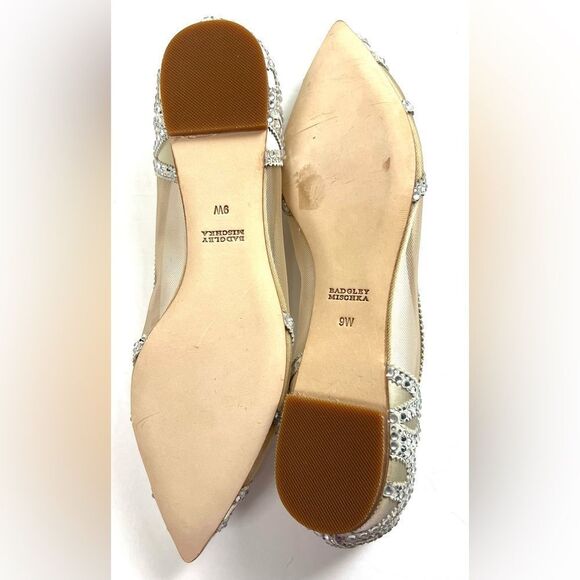 Badgley Mischka Gigi Crystal Pointed Ivory Flats - Picture 12 of 15